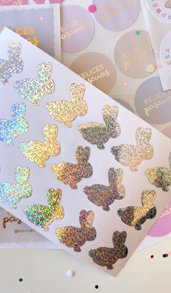 Stickers hologlitter conejo (x18u) ✿