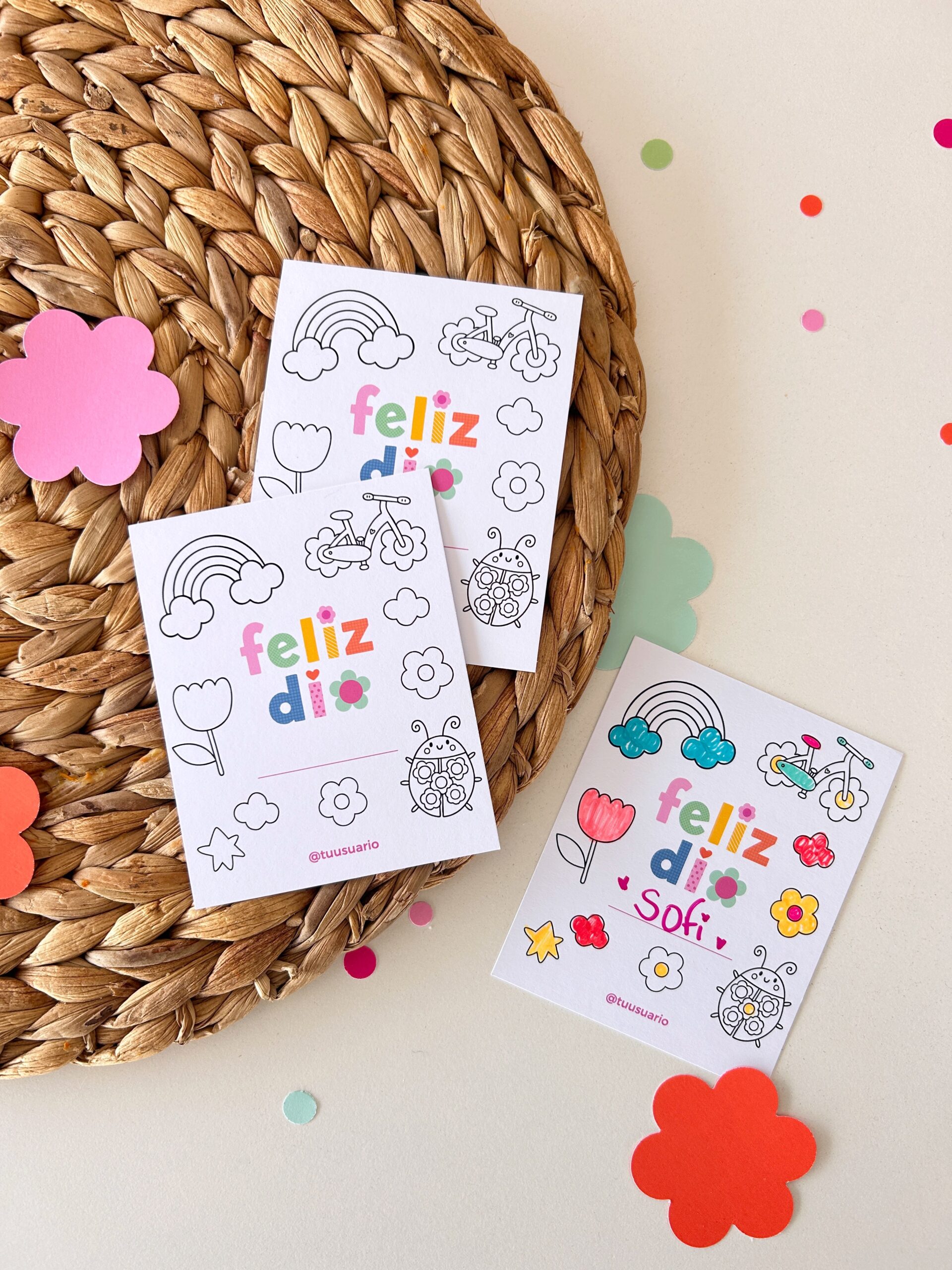 Tarjetas arcoíris coloreables (x12u)✿